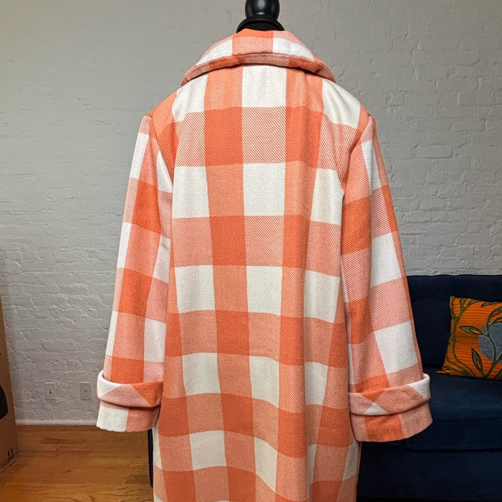Scoop Orange Plaid /Buffalo Check Long Coat - Size 16/18 - Picture 3 of 7